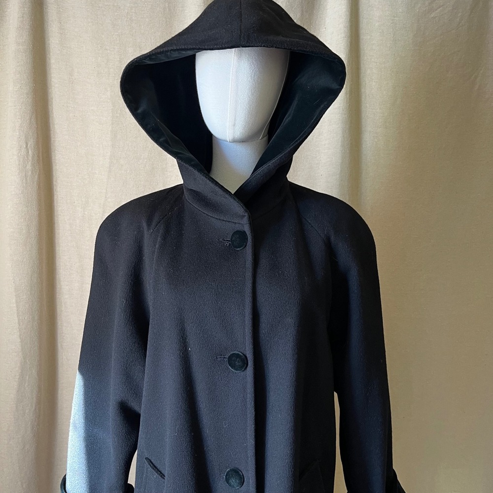Vintage Forecaster Boston Hooded‎ Wool Coat Black Minimalist Size 8 USA - Picture 3 of 8